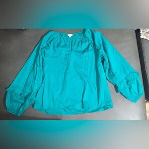 J.Crew Boho Peasant Blouse Teal Ruffle Sleeve Medium